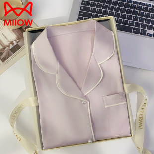 长裤 猫人冰丝睡衣女带胸垫夏季 短裤 短袖 三件套送闺蜜礼盒 2025新款