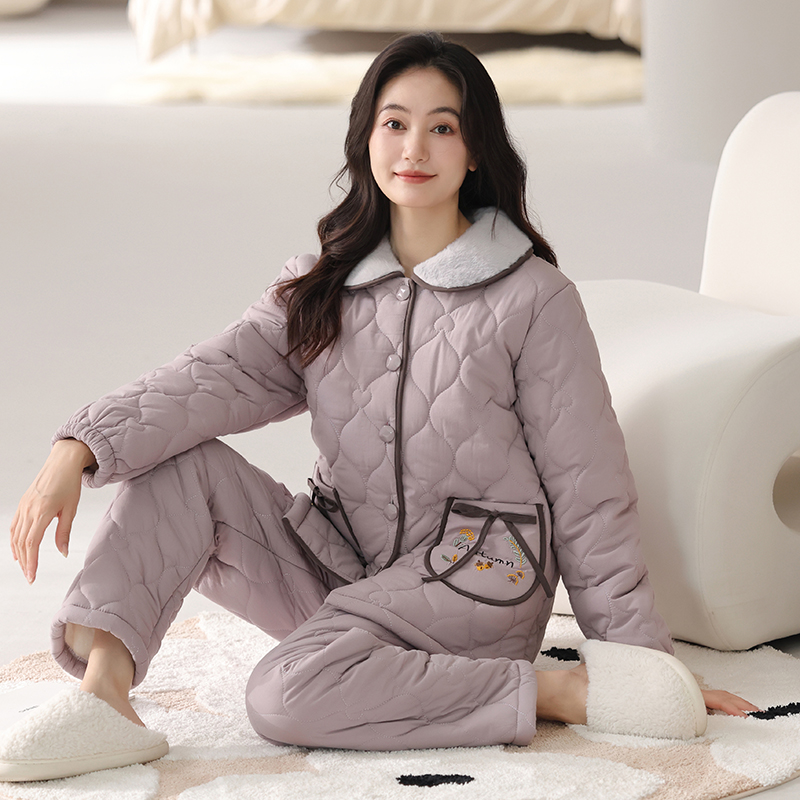 外猫人2025新款纯棉三层夹棉睡衣