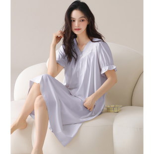 猫人带胸垫睡裙女夏季薄款莫代尔棉高级感紫色蕾丝公主风睡衣凉感
