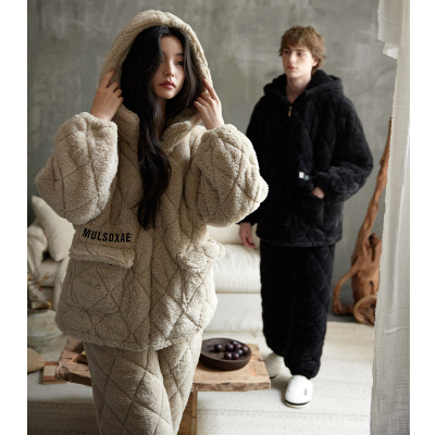 猫人情侣睡衣女冬季三层加厚夹棉