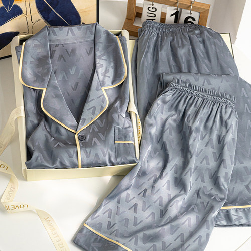 猫人男士冰丝夏季睡衣短袖套装