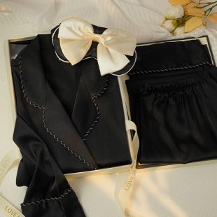 黑色高级感2025新款 薄款 轻奢送闺蜜礼盒 长袖 猫人冰丝睡衣女春秋款