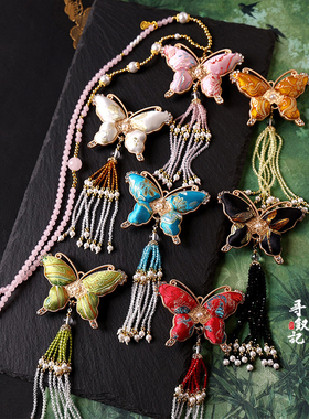 原创宋锦蝴蝶新中式吊坠项链