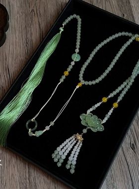 「爱莲说」莲花璎珞长款背云流苏项链新中式国风古风马面裙配饰品