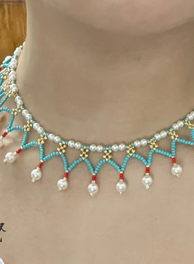 原创坦领流苏新中式颈饰淡水珍珠