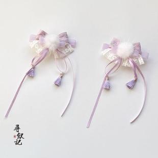 原创秋季新款儿童甜美飘带蝴蝶结发夹毛球古风发饰对夹女童头饰品