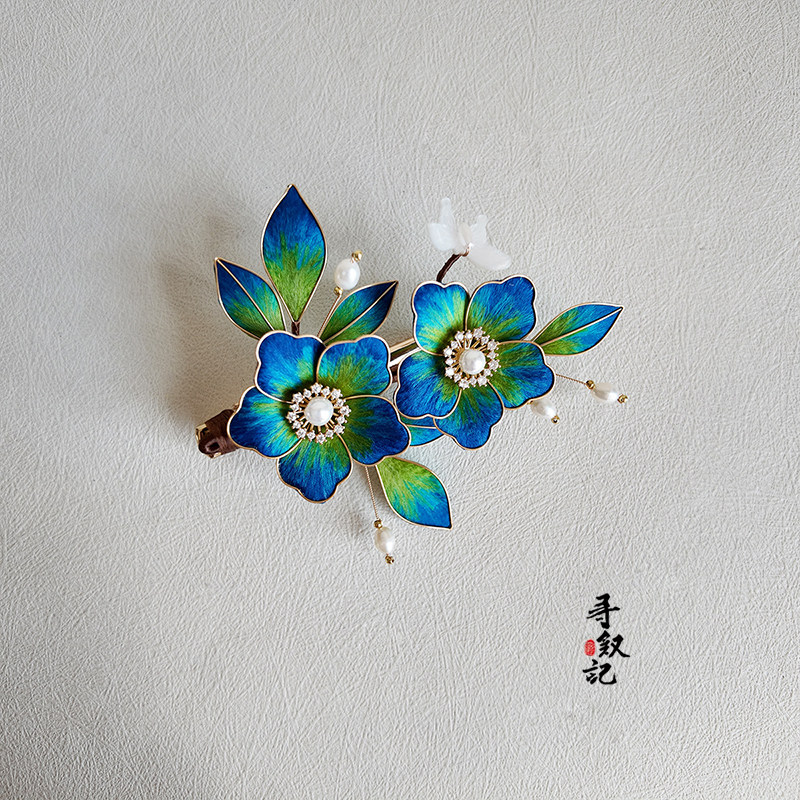 原创【青黛澜花】非遗蚕丝绒花复古手工发夹国风旗袍汉服边夹发卡