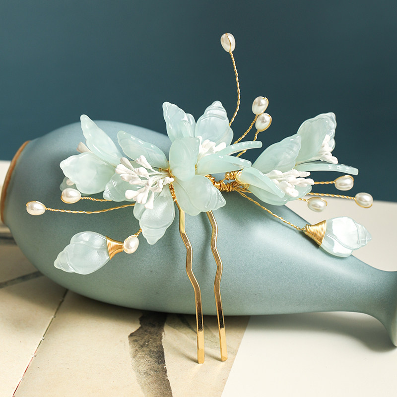 汉服配饰发梳插梳发簪子女发钗珠花头花珍珠排簪头饰淡雅古风发饰