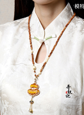 宋锦双面福禄吊坠老山檀木项链