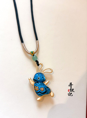 原创成品纯手工新中式国风宋锦项链小兔子毛衣链精致项链百搭配饰