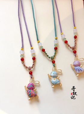 原创手工宋锦小兔子项链送闺蜜