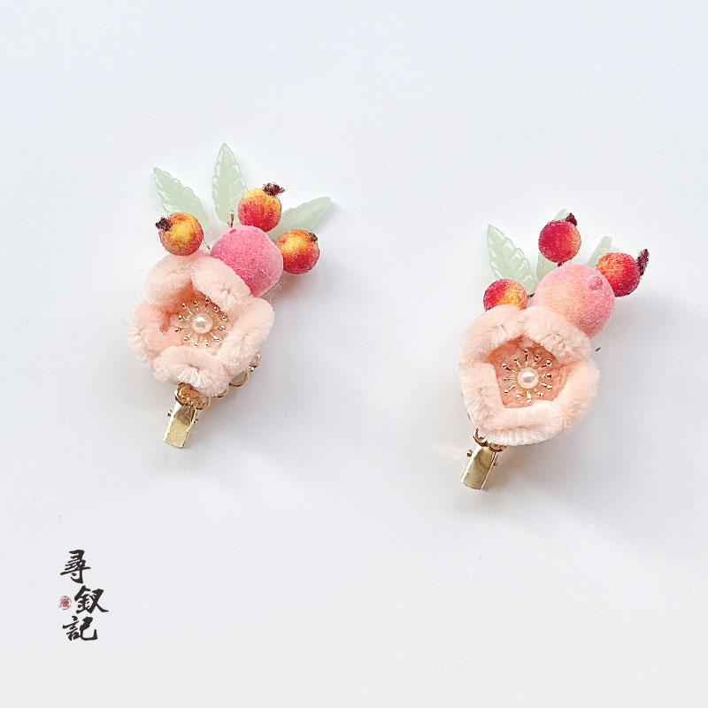 汉服桃气绒花桃子发夹头饰
