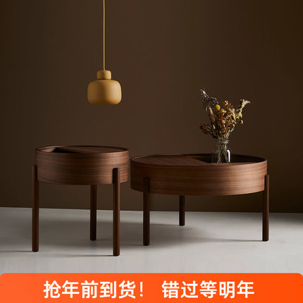 YIBAN/北欧实木圆形边几客厅家用日式沙发角几阳台茶桌卧室床头桌
