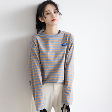 宽松百搭条纹长袖 T恤女学生内搭上衣打底衫 新款 孜索2019秋季 韩版