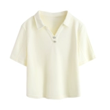 Летняя абрикосовая футболка, воротник поло, свободный крой