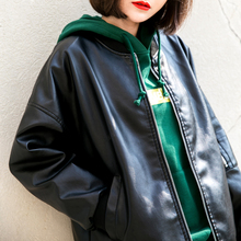 学生皮夹克潮 孜索皮衣女宽松外套2019春秋新款 BF风PU皮棒球服韩版