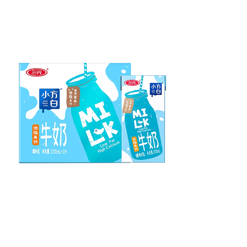 三元小方白高钙低脂牛奶整箱200ml*24盒营养儿童早餐搭档正品