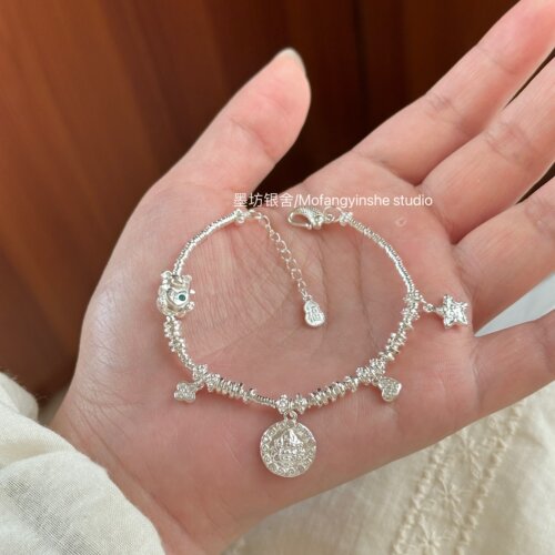 足银999黄财神星星小熊盘缠手链