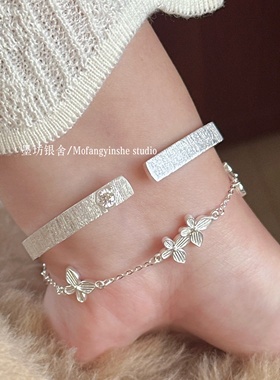 手工拉丝点钻足银999.9纯银手镯