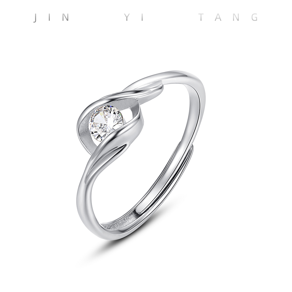 925纯银戒指个性花之痕简约百搭食指指环开口可调节结婚订婚道具