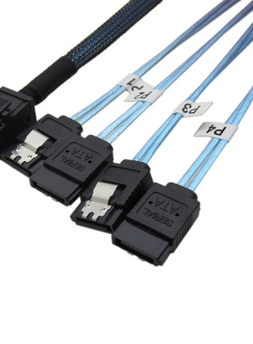服务器HD MINI SAS SFF 8643转4 SATA 7P 90度阵列卡硬盘数据线