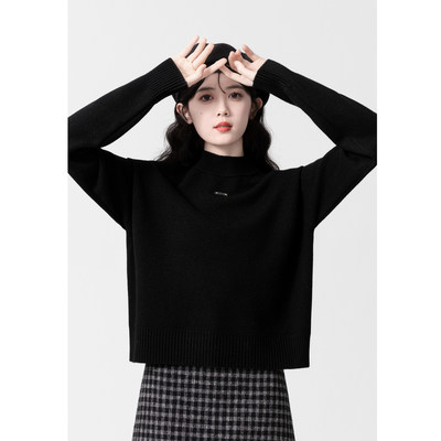 黑色半高领加厚毛衣女202