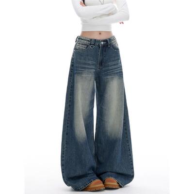 美式覆古宽松阔腿牛仔裤