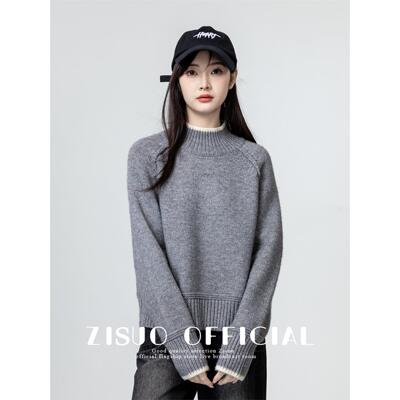 灰色半高领毛衣女加厚202