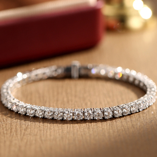 镶满钻莫桑石手链轻奢网球简约礼物女男银18K白金首饰仿钻石手镯