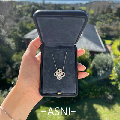 【仿真钻版】四叶草S925纯银项链女HW轻奢lop满钻18K金轻奢高级感