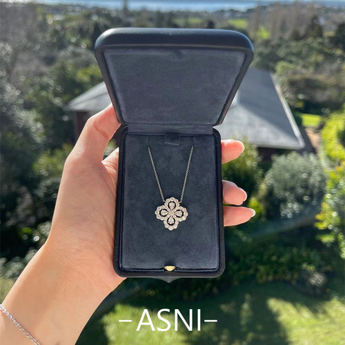 【仿真钻版】四叶草S925纯银项链女HW轻奢lop满钻18K金轻奢高级感