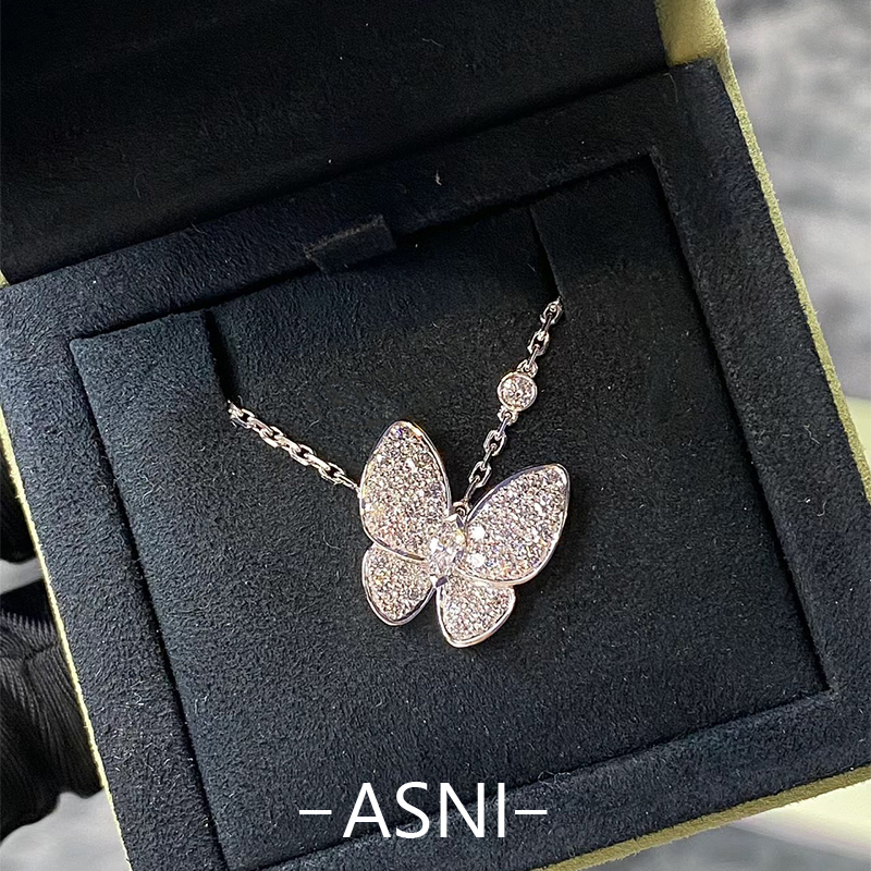【珠宝级】超闪18K金满钻蝴蝶通体纯银项链S925轻奢小众锁骨链女