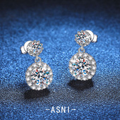 防过敏超闪莫桑石耳钉18k白金耳坠高级感耳环纯银耳饰钻石养耳洞