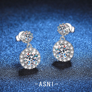 防过敏超闪莫桑石耳钉18k白金耳坠高级感耳环纯银耳饰钻石养耳洞