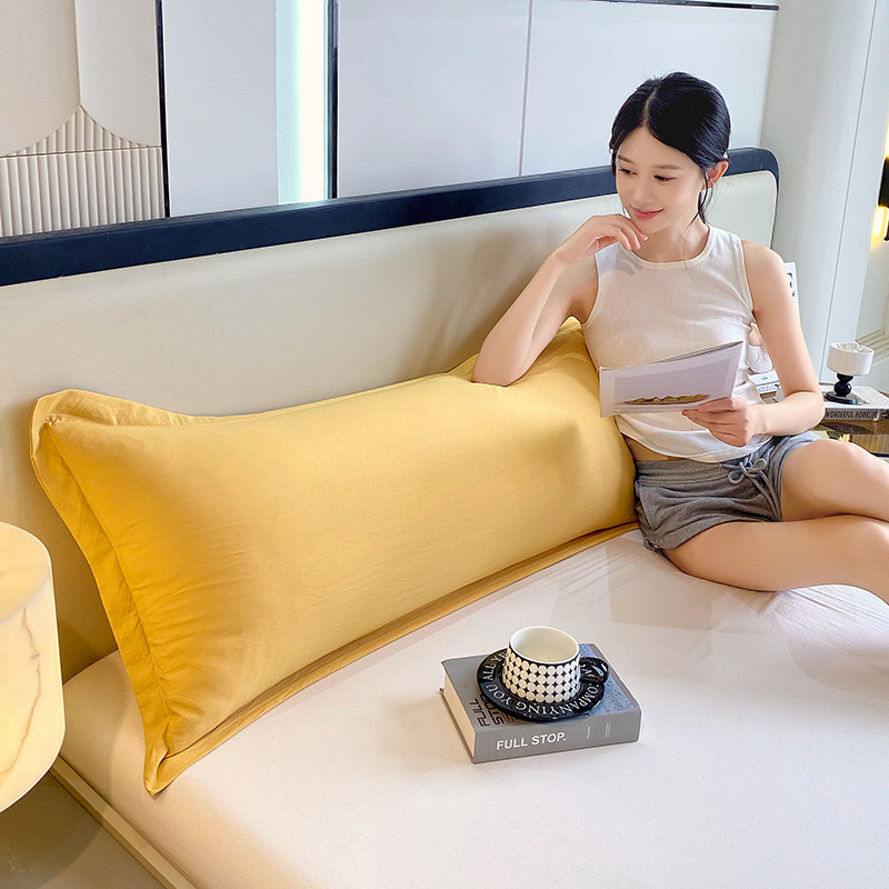 纯色水洗云朵棉长枕套+枕芯简约