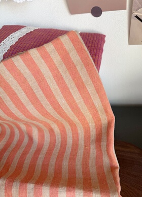 橘粉变色龙条纹亚麻14支宽度1.4米半米价格手工服装面料