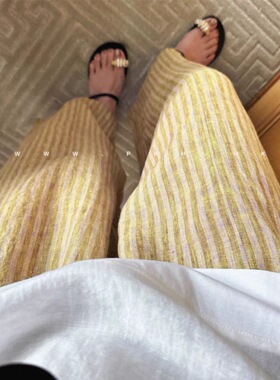 黄紫变色龙条纹14支亚麻半米价格1.4宽服装面料手工DIY