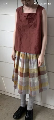 17支红棕色大格子亚麻布料宽度1.4米连衣裙服装面料半米价格