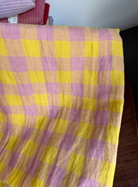 21支黄色加香芋紫色格子亚麻宽度1.4米半米价格手工服装面料