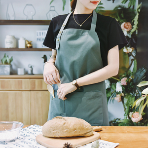 ins围裙全棉防水厨房奶茶咖啡店餐厅美甲韩版时尚工作服男女