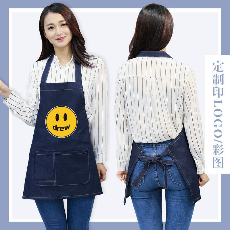 牛仔帆布做饭围裙男女家用可爱围裙韩版时尚厨房防污成人背心围裙