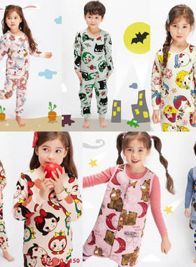 4折现货 小众潮牌秋款 儿童夹棉加厚动物家居服睡衣套装 90-140cm