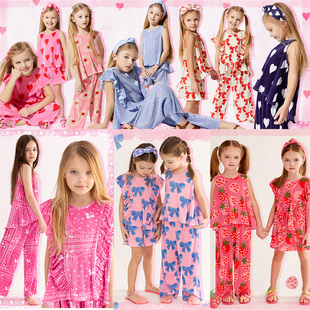 6折现货 纽约潮牌Airfish 夏款 儿童女童爱心背心上衣+裤子套装