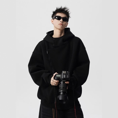 重磅黑色连帽卫衣外套男款潮牌