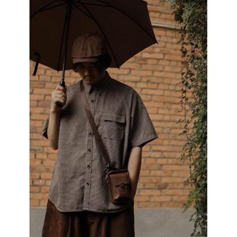 日系古着vintage咖色短袖衬衫