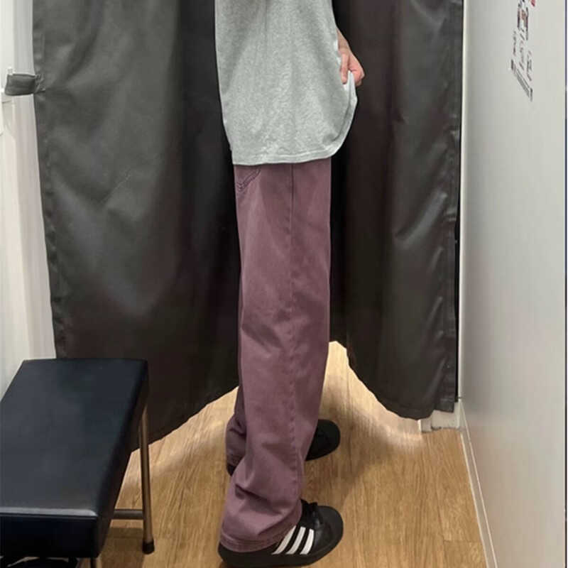 夏日绝绝紫休闲裤男款韩版ins复古宽松百搭修身显瘦直筒长裤子潮