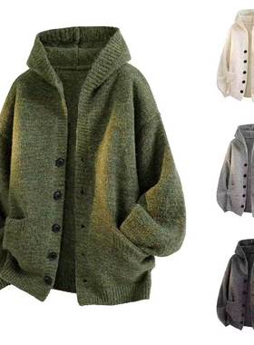 高级感cleanfit灰色开衫毛衣外套男秋冬潮牌宽松慵懒风针织衫连帽