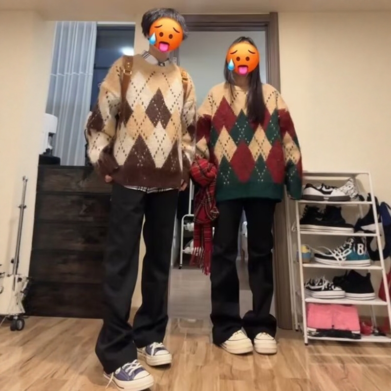 美式复古菱格圣诞毛衣男款冬季