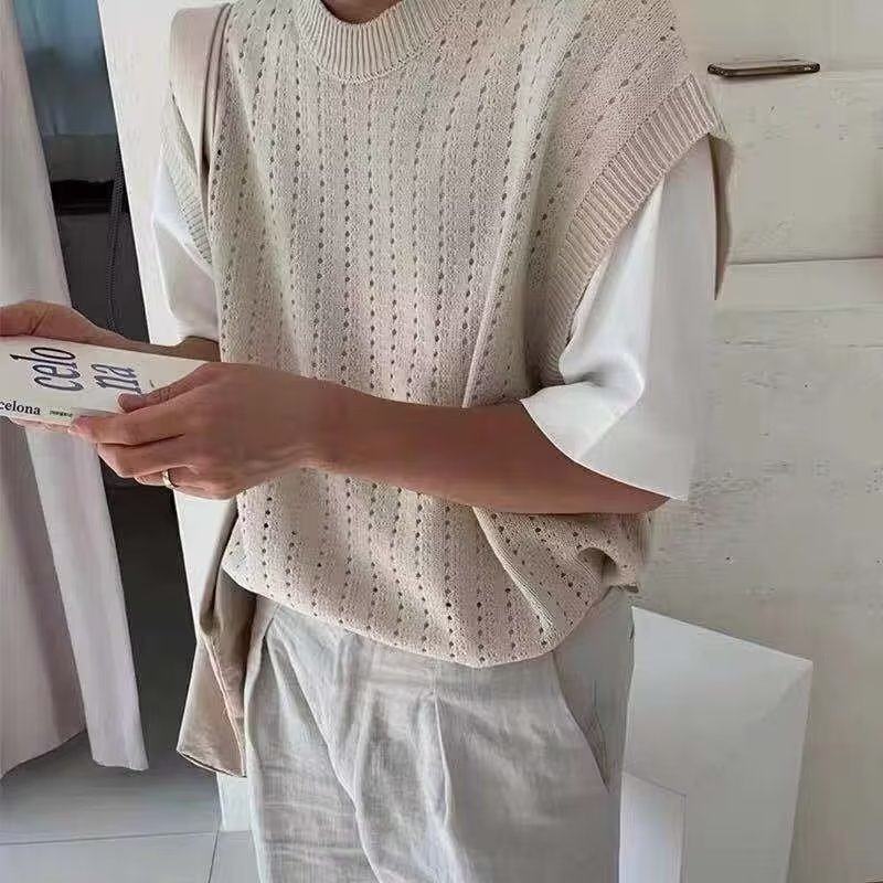 日系针织马甲春秋季学院风外穿背心男韩版bf潮流宽松圆领毛衣坎肩