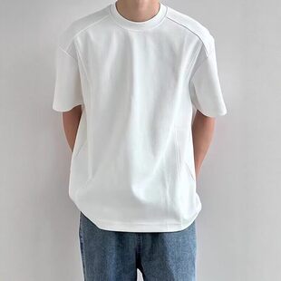 设计感解构白色短袖t恤男士2026新款夏季美式小领口裁片半袖男款